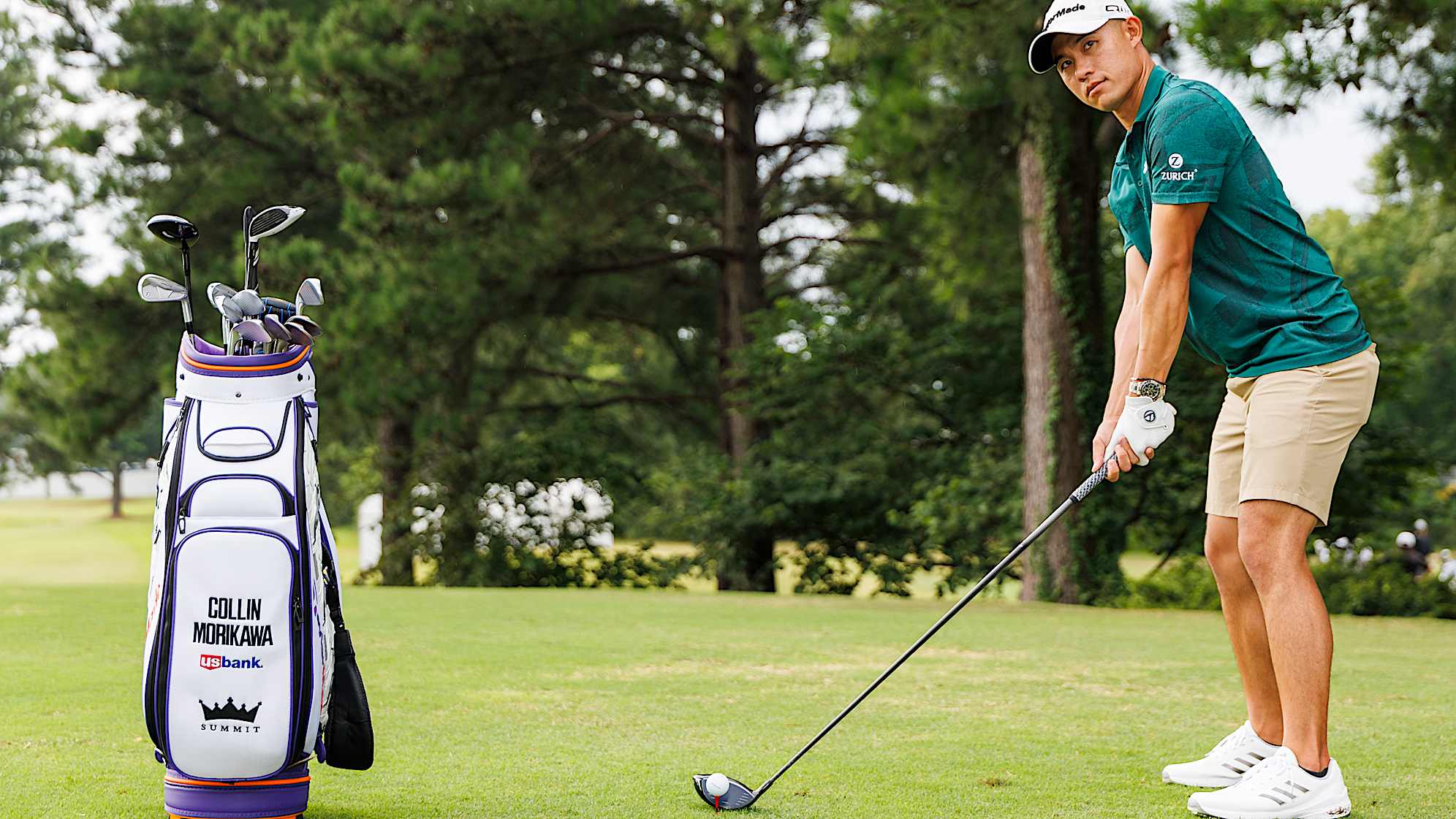 MEMPHIS, TENNESSEE - AUGUST 14: Collin Morikawa poses with his Taylormade bag prior to the FedEx St. Jude Championship at TPC Southwind on August 14, 2024 in Memphis, Tennessee. (Photo by James Gilbert/PGA TOUR via Getty Images)