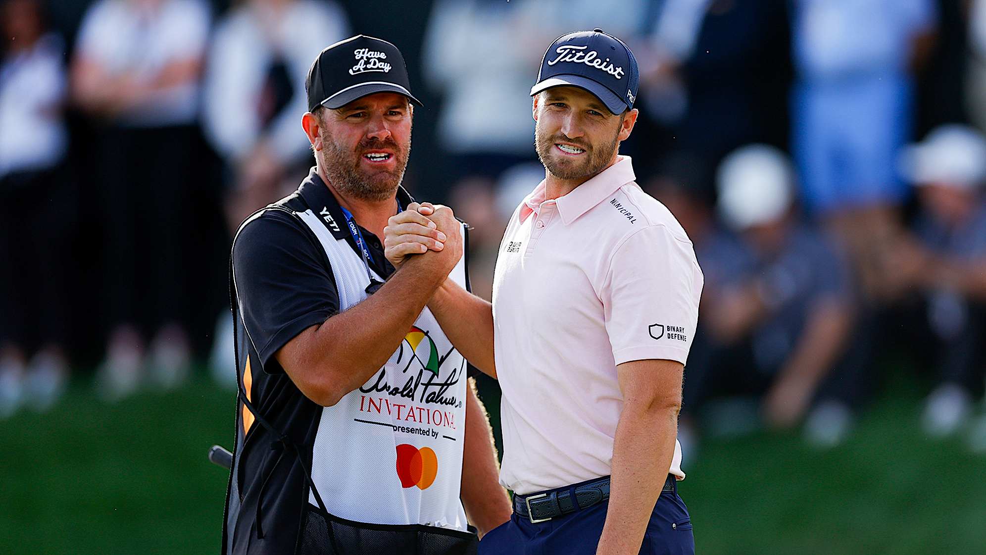 Wyndham Clark and his caddie John Ellis at the Arnold Palmer Invitational. (Mike Ehrmann/Getty Images)