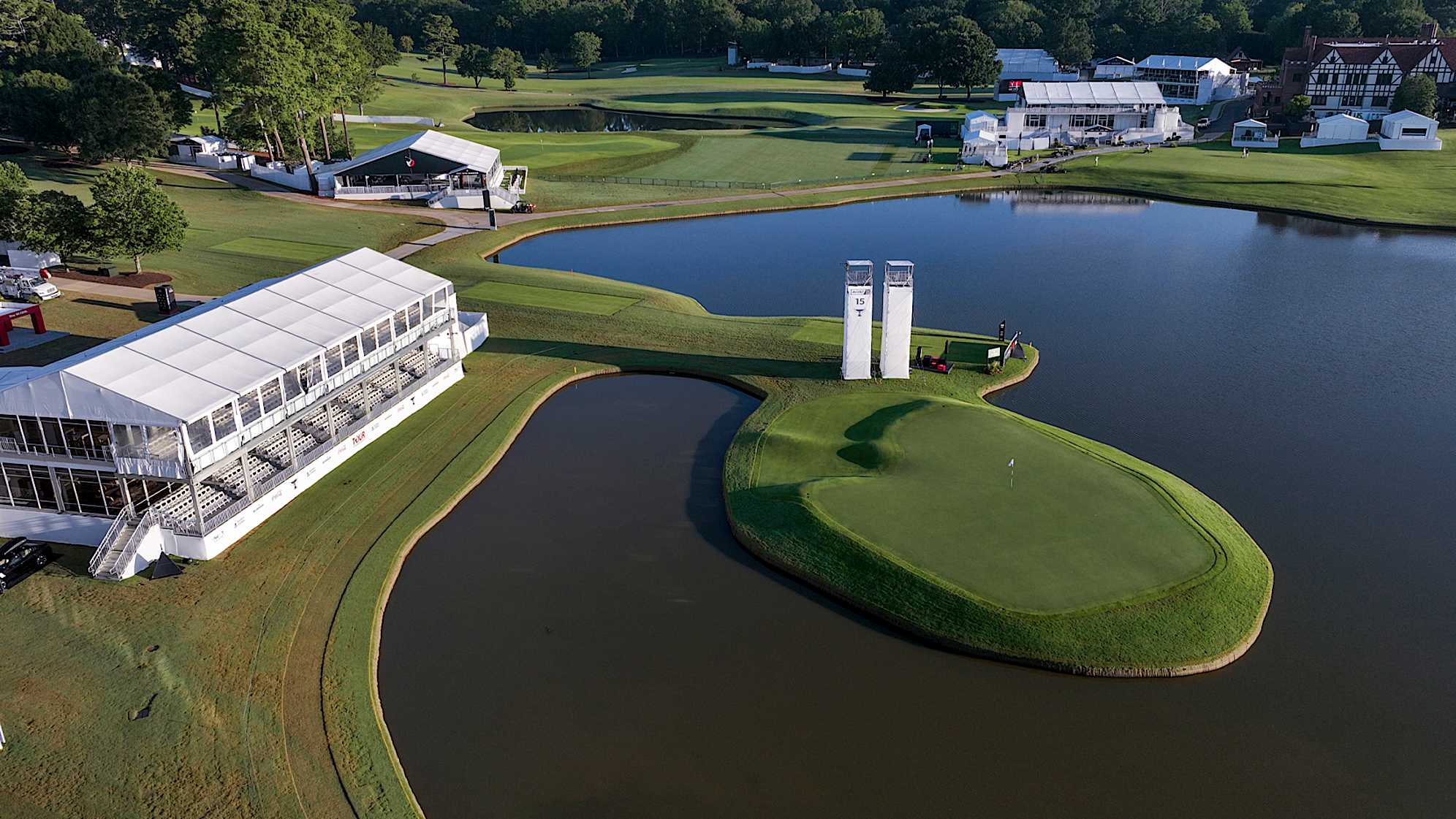 An aerial view of the 15th hole prior to the TOUR Championship at the newly renovated East Lake Golf Club. (Chris Condon/PGA TOUR)