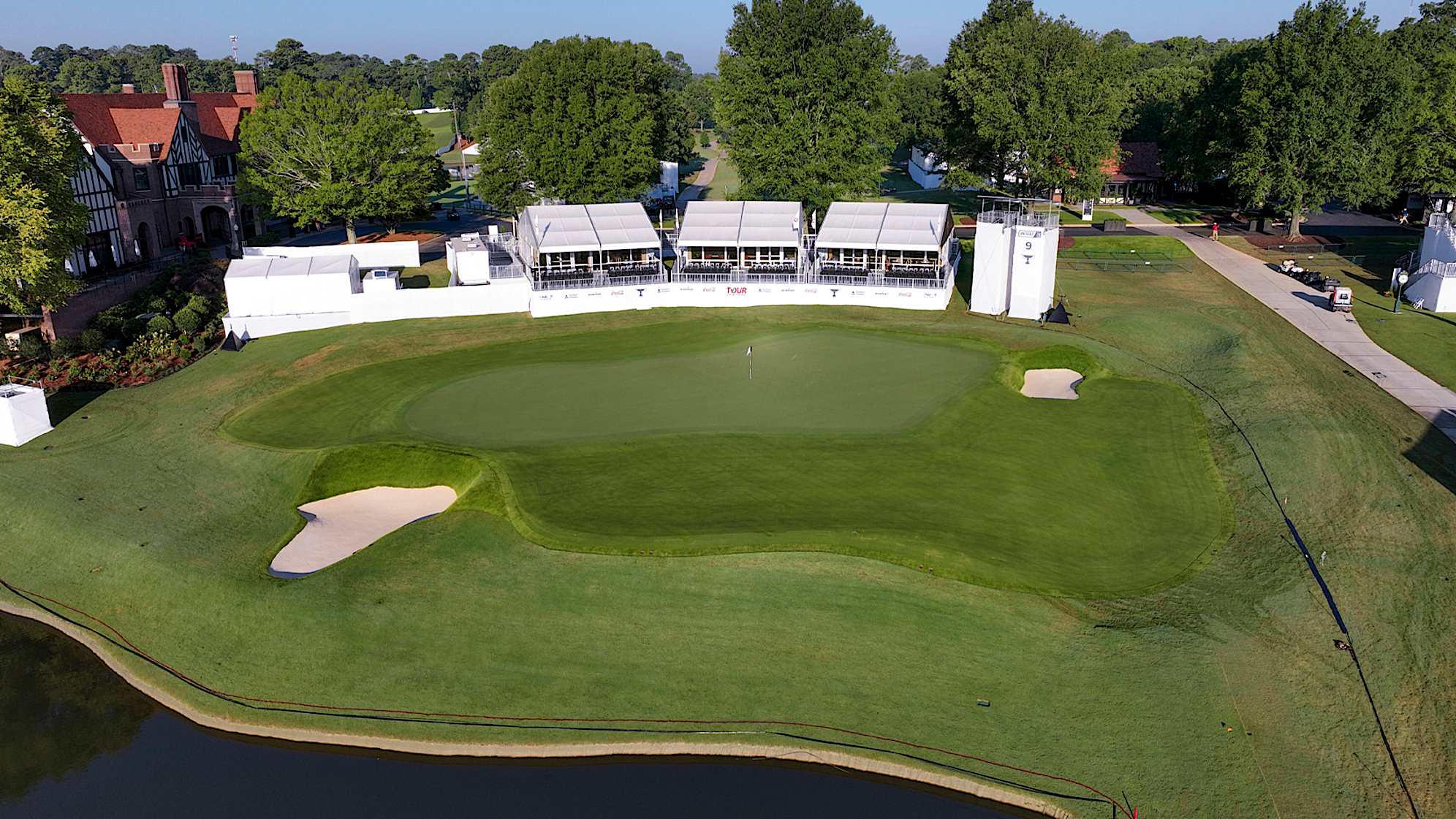 An aerial view of the ninth hole prior to the TOUR Championship at the newly renovated East Lake Golf Club. (Chris Condon/PGA TOUR)