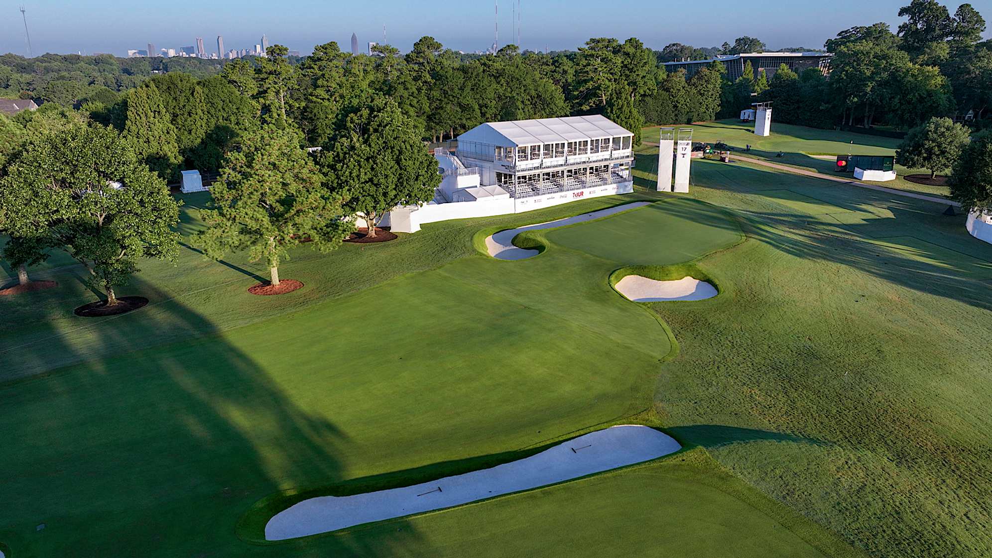 An aerial view of the 17th hole prior to the TOUR Championship at the newly renovated East Lake Golf Club. (Chris Condon/PGA TOUR)