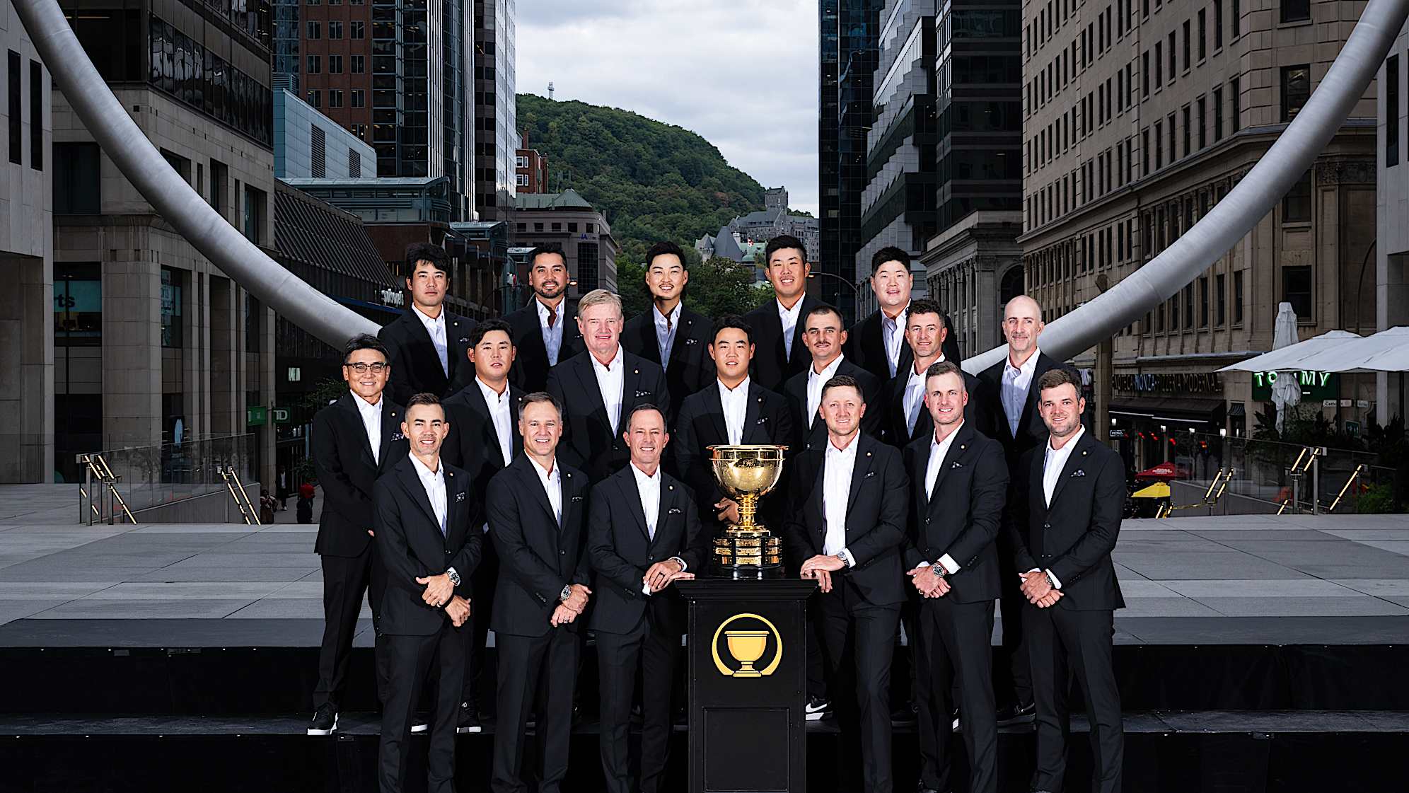 The International Team players pose for a photo at The Ring in Montreal, Quebec. (Chris Condon/PGA TOUR)