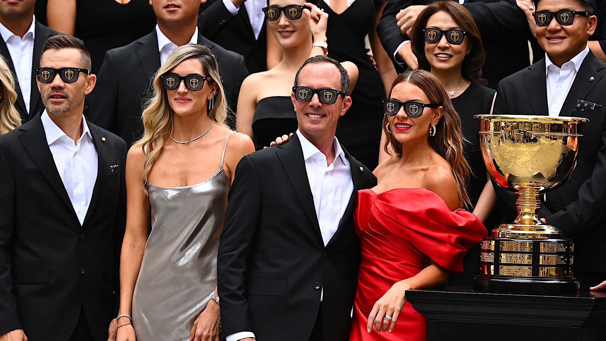 From left to right, International Team Captain's Assistant Camilo Villegas, his wife Maria Ochoa Mora, Michelle Money Weir and husband Captain Mike Weir pose at The Ring. (Tracy Wilcox/PGA TOUR)