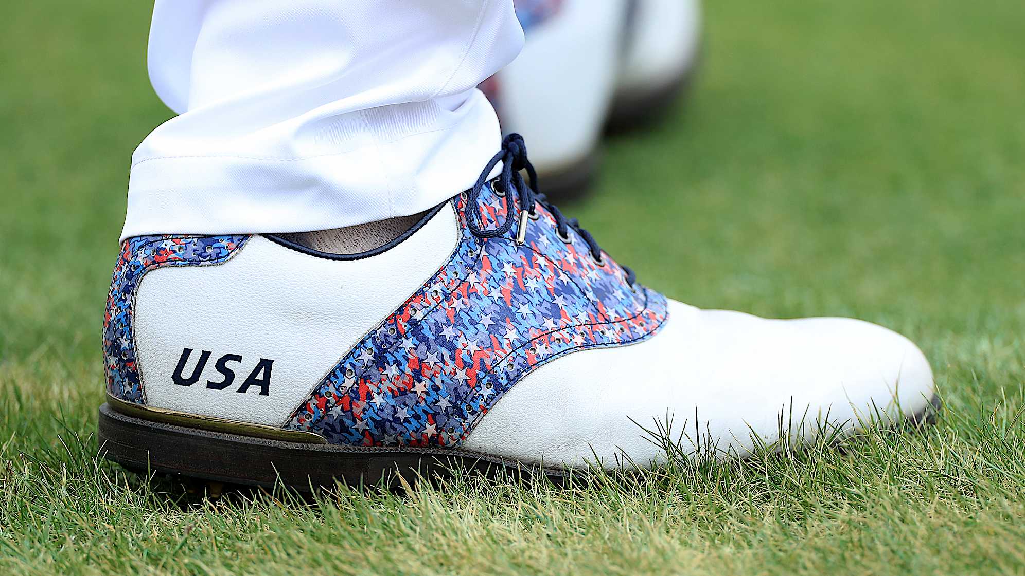 A closer look at the U.S. Team's shoes during the 2019 Presidents Cup at Royal Melbourne. (David Cannon/Getty Images)