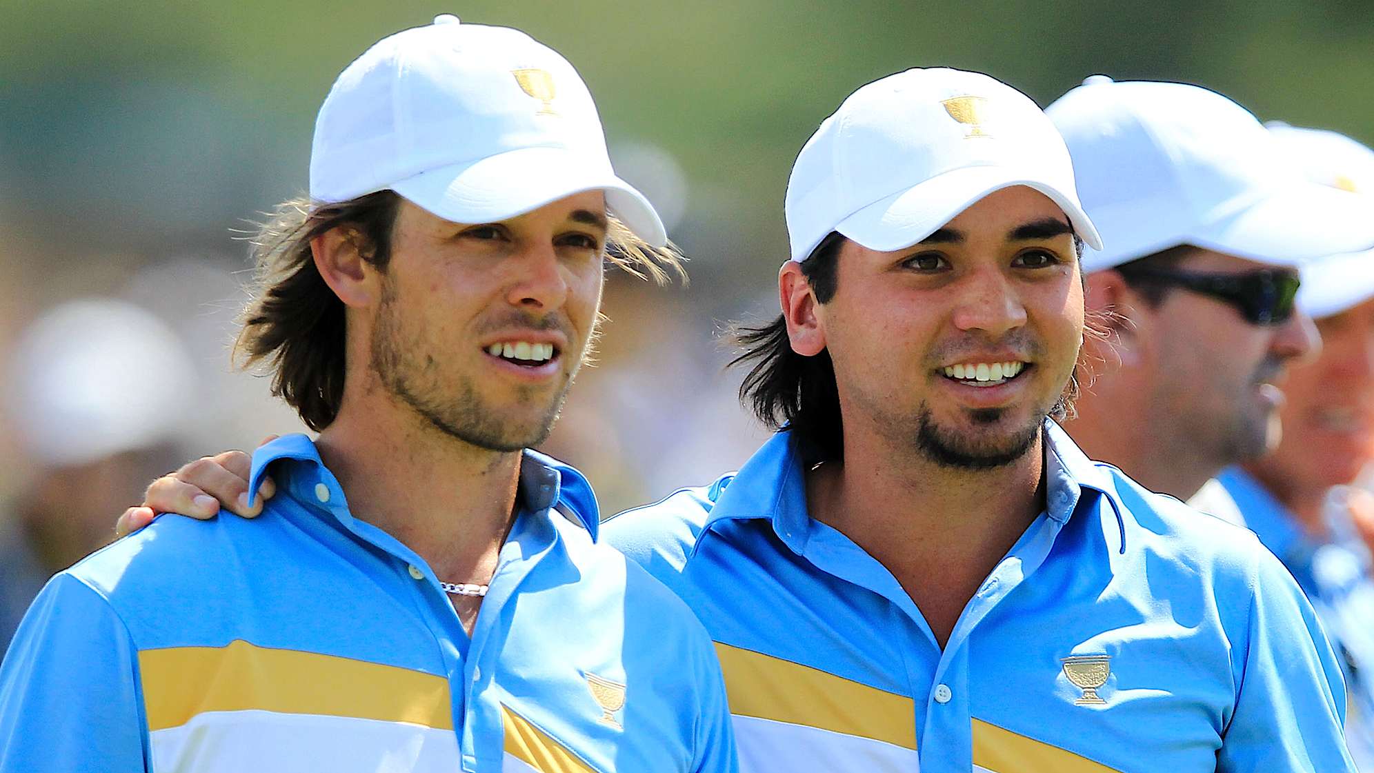 Aaron Baddeley and International teammate Jason Day during the 2011 Presidents Cup. (David Cannon/Getty Images)