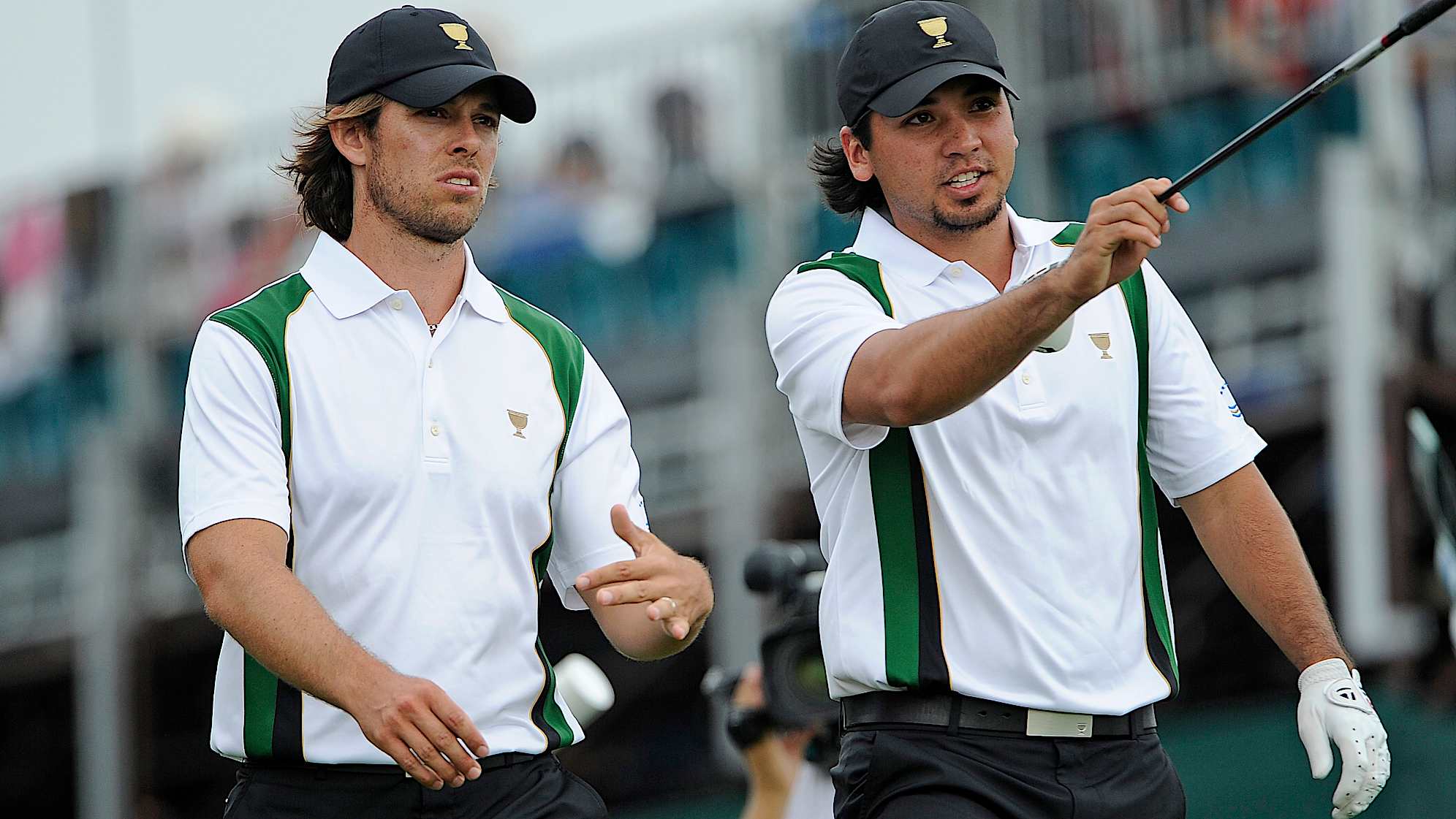 Aaron Baddeley and International teammate Jason Day during the 2011 Presidents Cup. (Chris Condon/PGA TOUR)