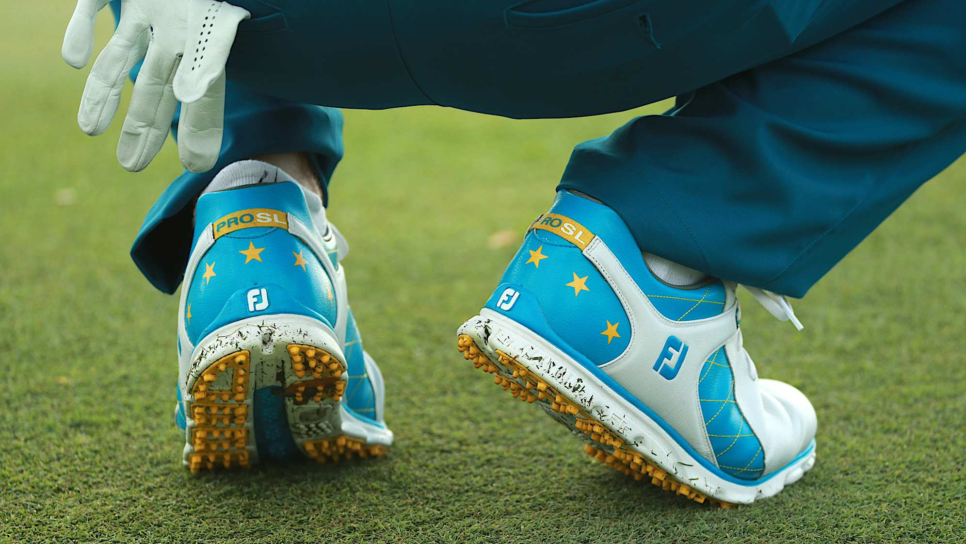 A close up look at the International Team's shoes at the 2017 Presidents Cup in New Jersey. (Cliff Hawkins/Getty Images)