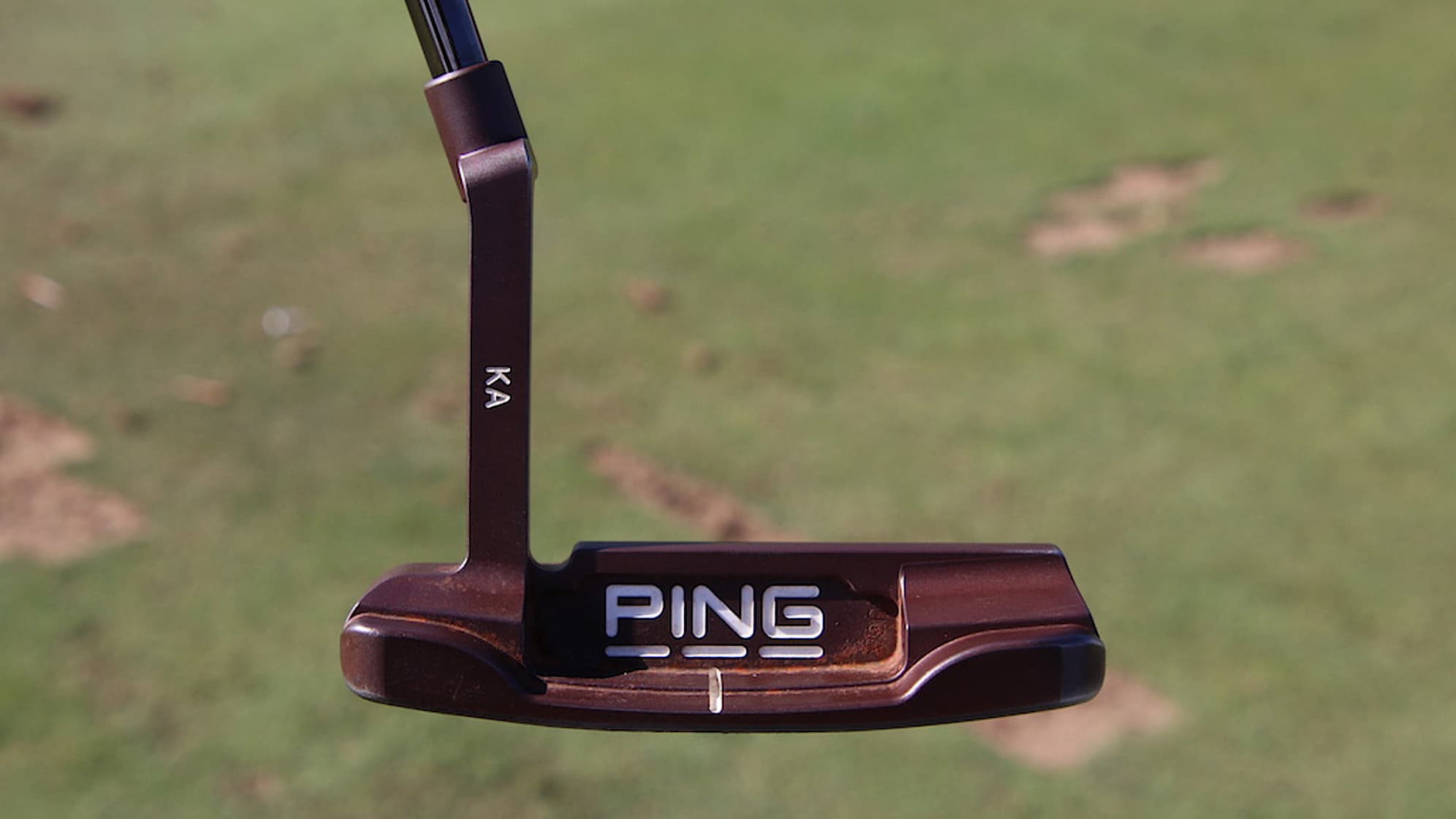 A look at Kihei Akina’s Ping PLD putter stamped with “KA” his initials on the back of the hosel. (GolfWRX)