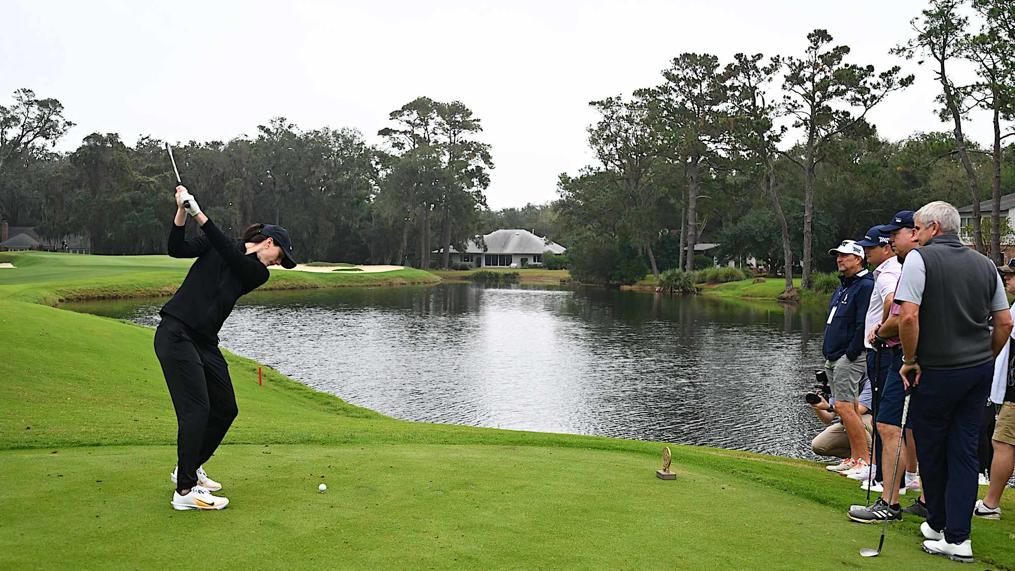 Caitlin Clark hits a shot during the pro-am prior to The RSM Classic. (Tracy Wilcox/PGA TOUR)