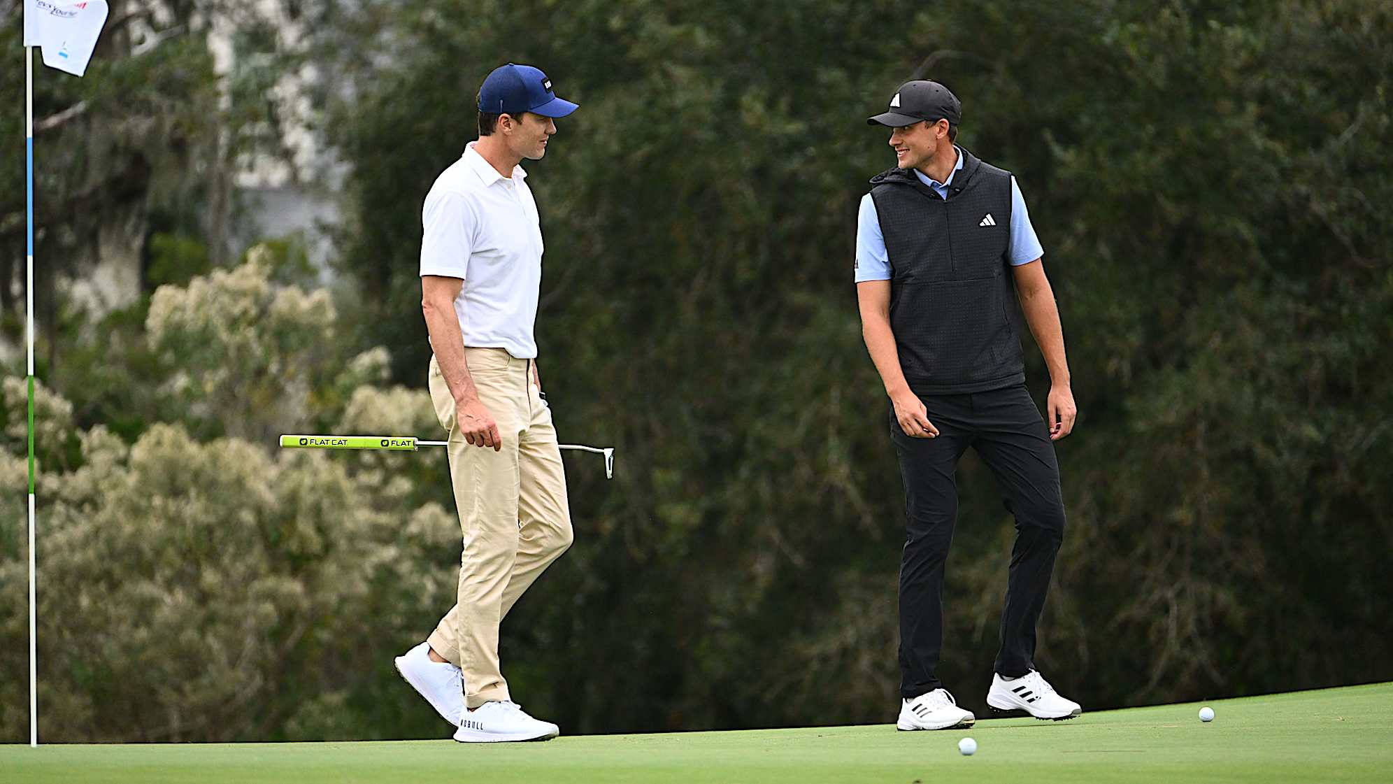 Tom Brady (left) plays with Ludvig Åberg in the pro-am prior to the RSM Classic.. (Tracy Wilcox/PGA TOUR)