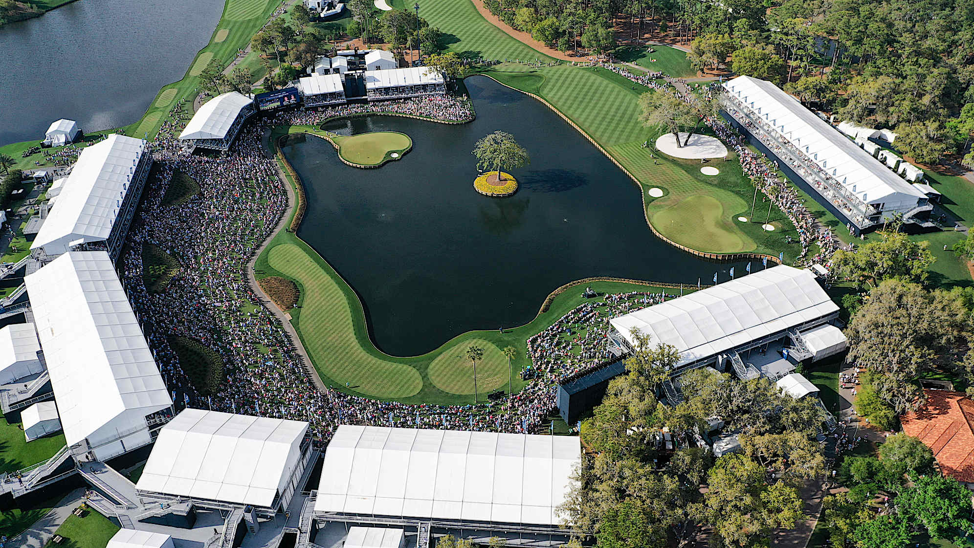 The 17th from above. Not long ago, the only way to get images like this were to rent a helicopter, or to fly in the MetLife airship. Now as a licensed drone pilot, I’m able to put a camera in the air at just the right time to capture the essence of the 16th and 17th holes with big crowds at TPC Sawgrass during THE PLAYERS.
