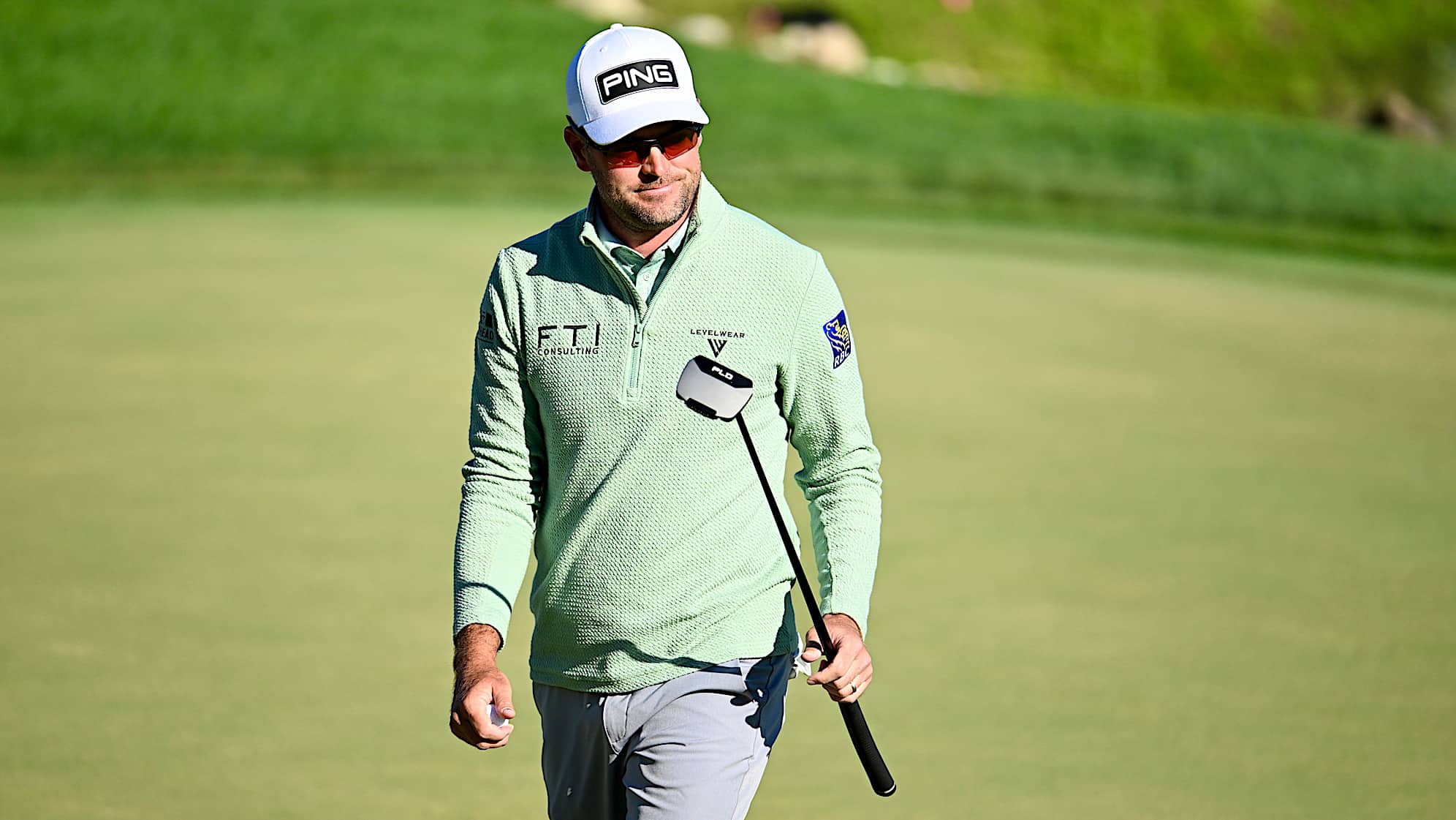 A look at Corey Conners' prototype center-shafted Ping PLD Ally Blue Onset putter. (Keyur Khamar/PGA TOUR)