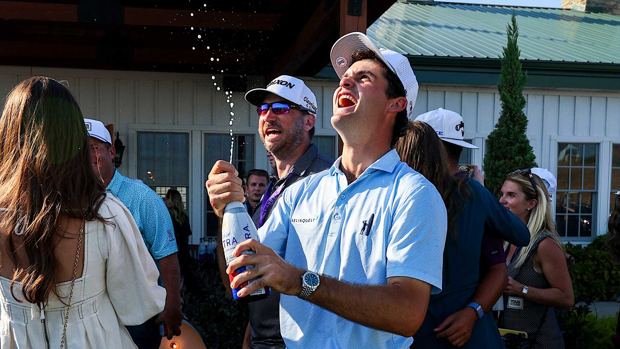 Jackson Suber celebrates during the #TOURBound card ceremony after the final round of the 2024 Korn Ferry Tour Championship presented by United Leasing & Finance at French Lick Golf Resort . (Mike Mulholland/Getty Images)