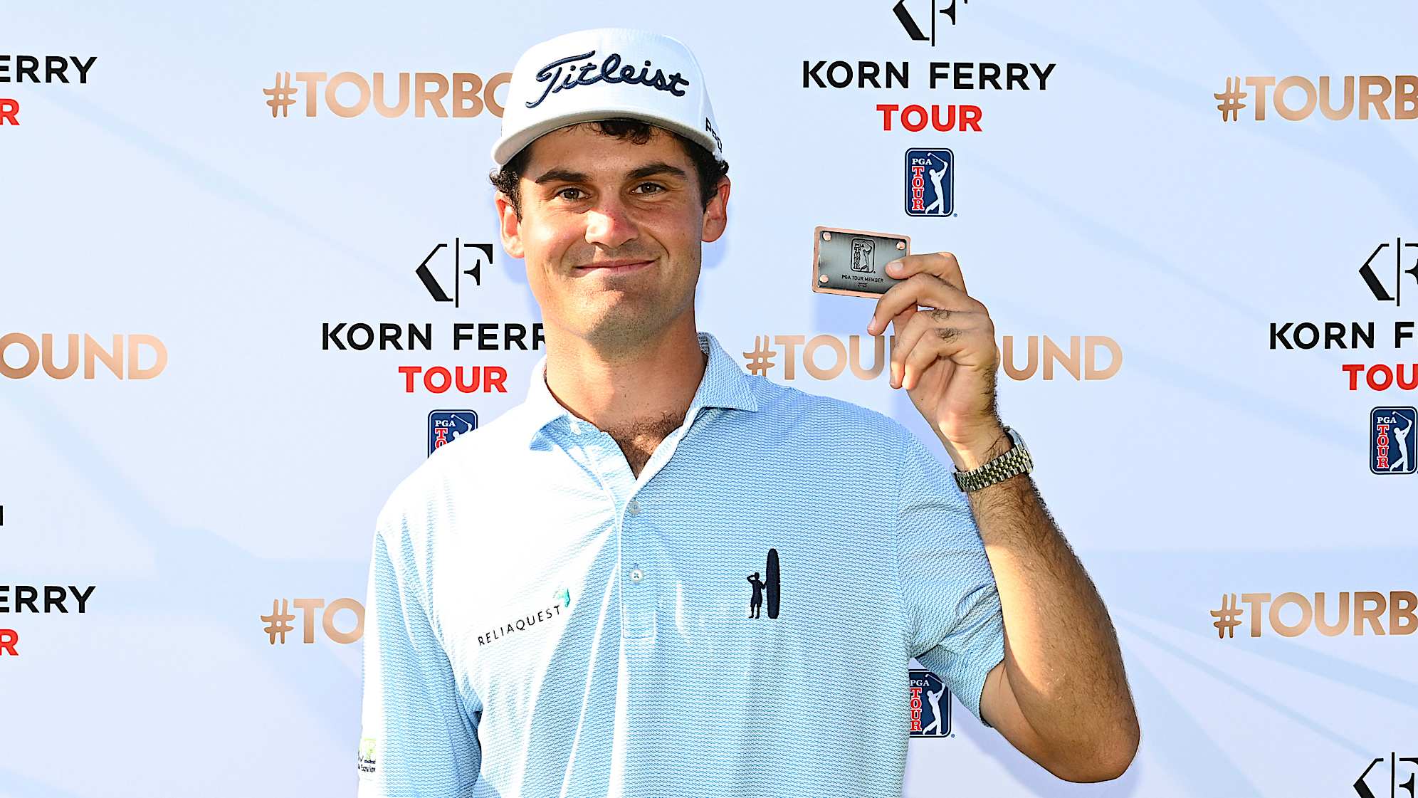 Jackson Suber poses with his TOUR card following the final round of the 2024 Korn Ferry Tour Championship presented by United Leasing & Finance at French Lick Golf Resort. (Jennifer Perez/PGA TOUR via Getty Images)