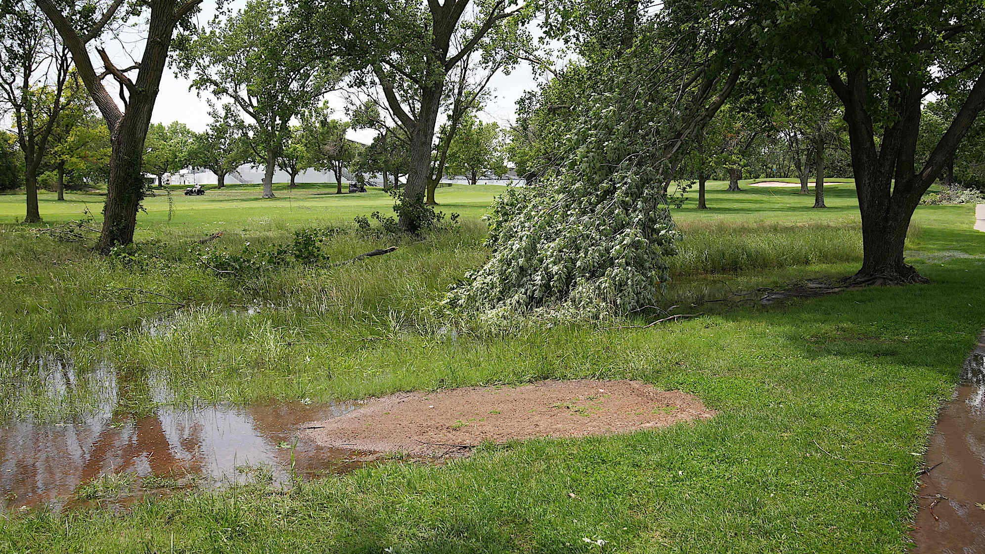 A view of the storm damage at Crestview Country Club, host of the Korn Ferry Tour’s Blue Cross and Blue Shield of Kansas Wichita Open. (Nichole Mell/PGA TOUR)