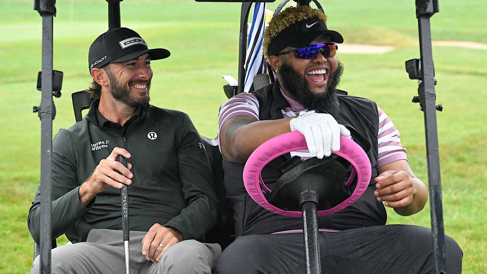 Druski (right) and Max Homa are seen participating in "Truth or Putt." (Credit PGA TOUR) 