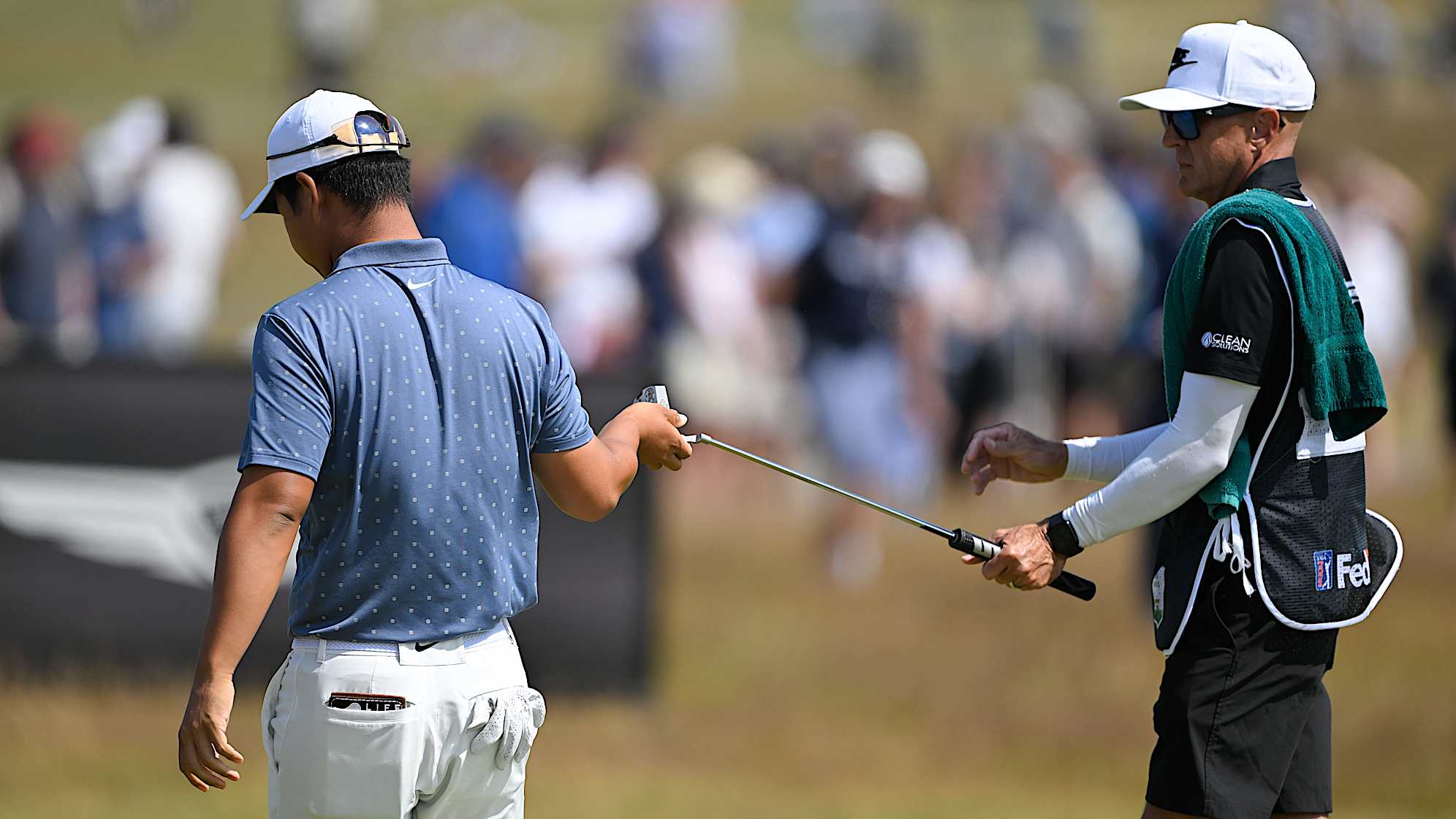 Tom Kim with his new caddie Joel Stock at the 2025 Genesis Scottish Open. (Ben Jared/PGA TOUR)