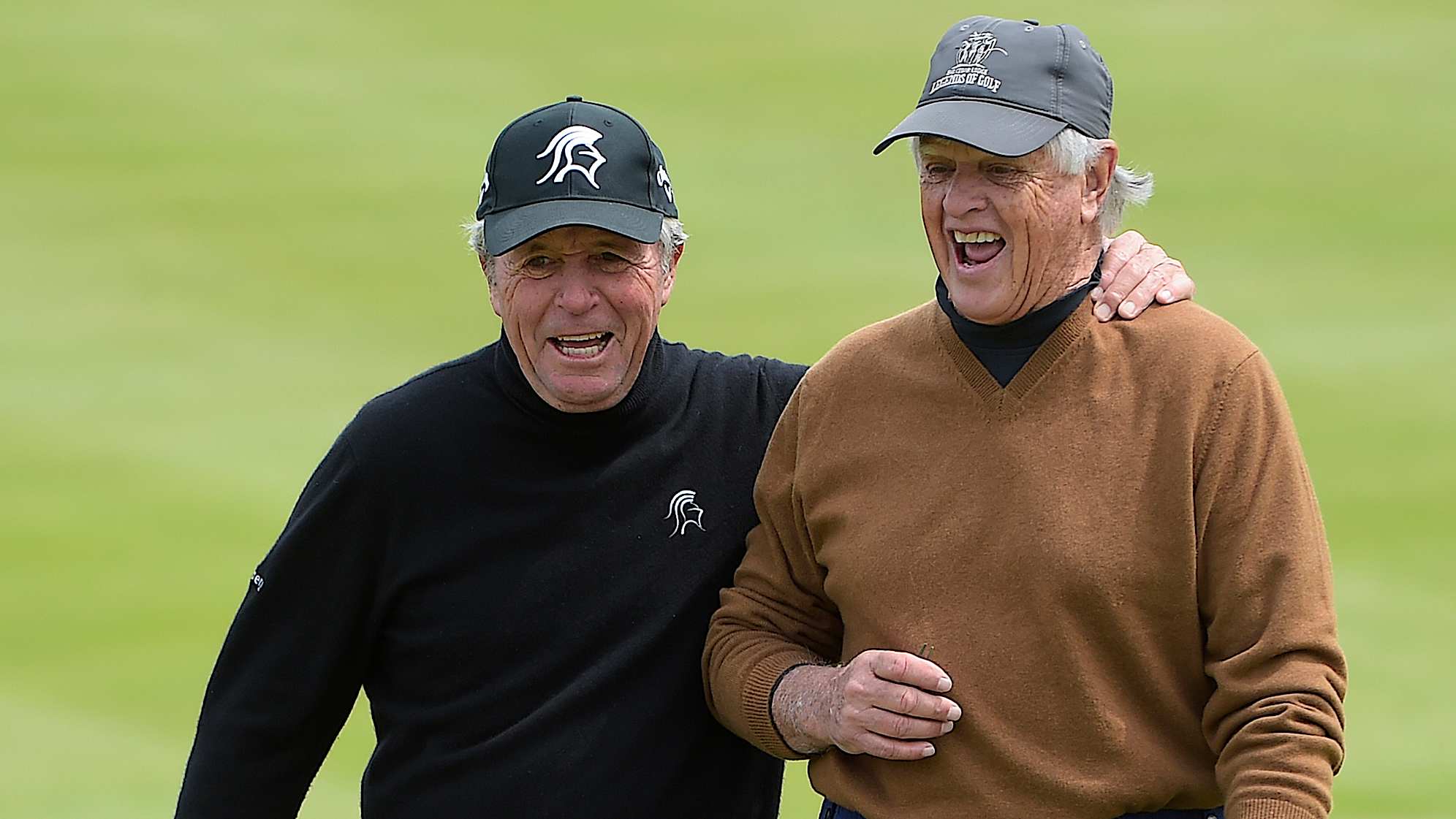 Gary Player (left) and Mike Hill walk to the first green during PGA TOUR Champions' Bass Pro Shops Legends of Golf in 2015. (Chris Condon/PGA TOUR) 