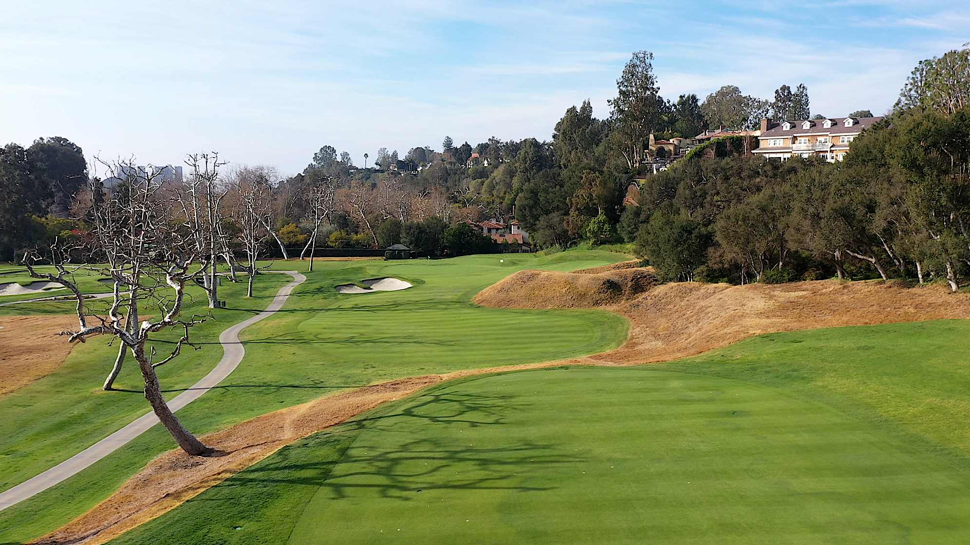 An aerial view of the par-4 fifth hole at The Riviera Country Club. (PGA TOUR)
