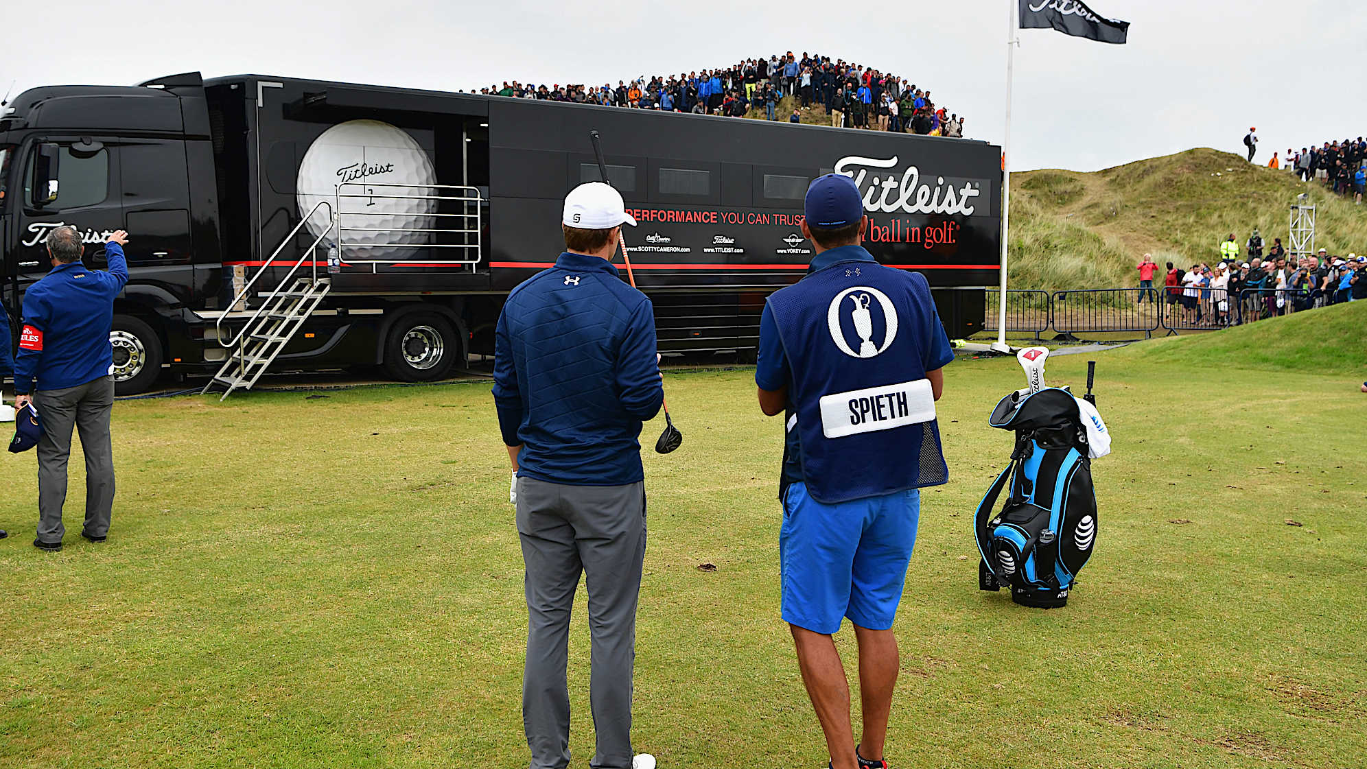 Jordan Spieth prepares to play his third shot from the practice range on the 13th hole during the final round of the 146th Open Championship at Royal Birkdale. (Stuart Franklin/Getty Images)