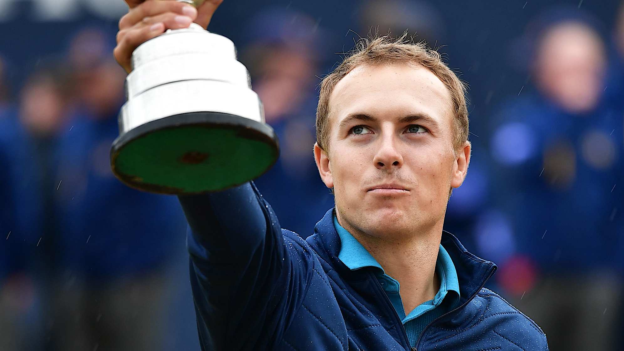 Jordan Spieth celebrates victory as he poses with the claret jug on the 18th green during the final round of the 146th Open Championship at Royal Birkdale. (Stuart Franklin/Getty Images)