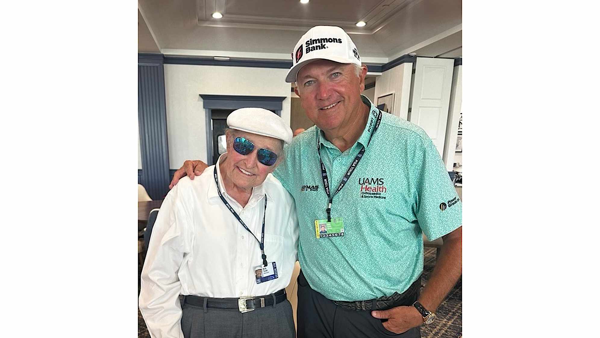 Bob Toski and Ken Duke, with six PGA Tour wins between them, pose for a picture at a PGA Tour Champions event. (Courtesy of Ken Duke)