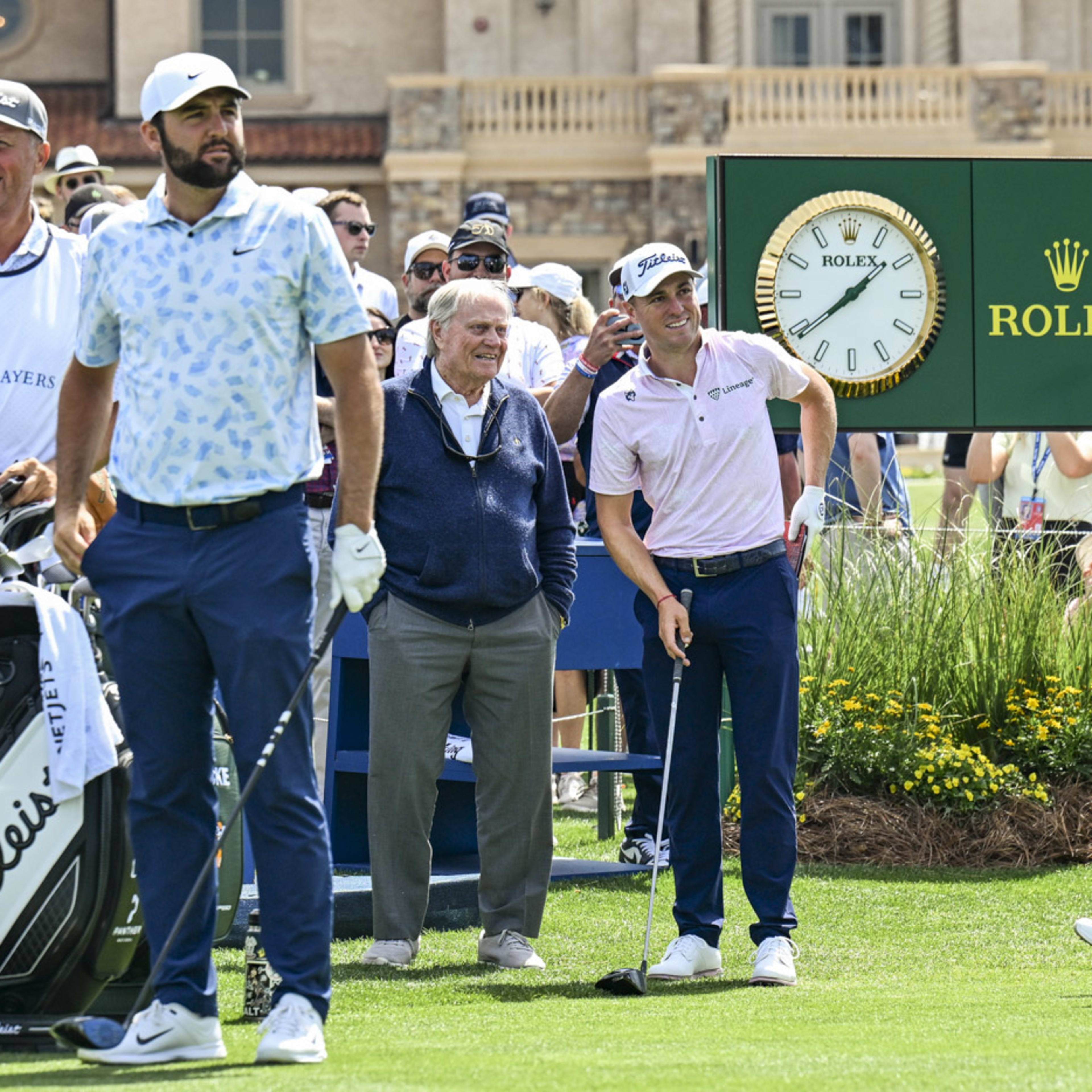Jack Nicklaus greets past PLAYERS champions on first tee Thursday