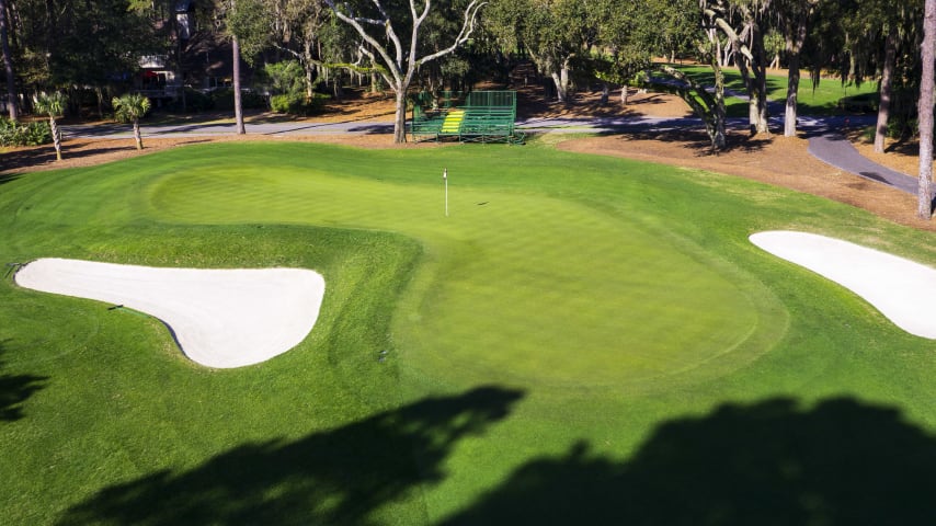 Reaching the dogleg off the tee is imperative for any chance at par. Then the green is in range with a medium or long iron, but a back pin placement can make as much as a three-club difference. Two bunkers stand as the final challenge to those optimists in quest of par.