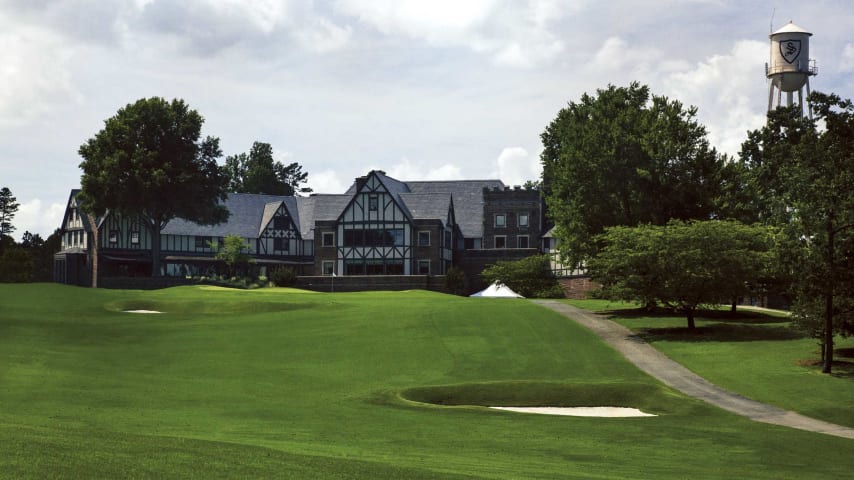 A long uphill tee shot near the right edge is preferred. Tee shots left of center will require a strategic stroke over the restored cross bunker short of the scalloped green.