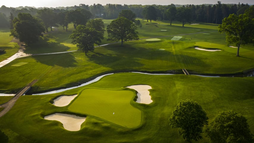 This long par 3 is surrounded by three greenside bunkers, one short-left and two long right, along with Allens Creek protecting the front right hole location. A large green offers a variety of hole locations which forces the player to be precise in their plan of attack; this can be a tall order from 245 yards. (Source: PGA of America)