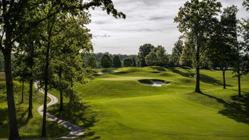 Sting Like A Bee: This hole has an island fairway which is especially difficult because it doglegs to the right and then leaves an approach shot of 170-190 yards to an elevated green. One of the deepest bunkers on the course sits to the right of the angled putting surface, while the bluegrass rough to the left is gnarly and painful. (Source: PGA of America)