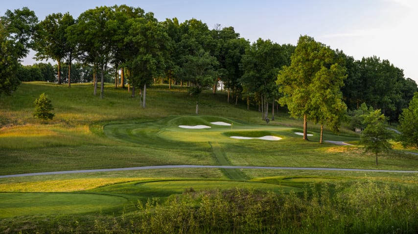 On The Rocks: The longest par 3 on the course, and also one of the best views of the surrounding countryside. The serene setting gets more serious around the two-tiered green, which is sandwiched between two bunkers in front and two behind. Playing from either of the two rear bunkers can be especially painful as the green slopes from back to front. (Source: PGA of America)