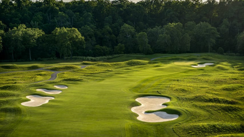 The Sun Shines Bright: The fairway on this dogleg-right is bracketed by a large fairway bunker on the right side and three bunkers on the left. The large, triangular green is also guarded on both sides, by a large bunker right and a closely mown collection area left. The back-right hole location is one of the most challenging on the course. (Source: PGA of America)