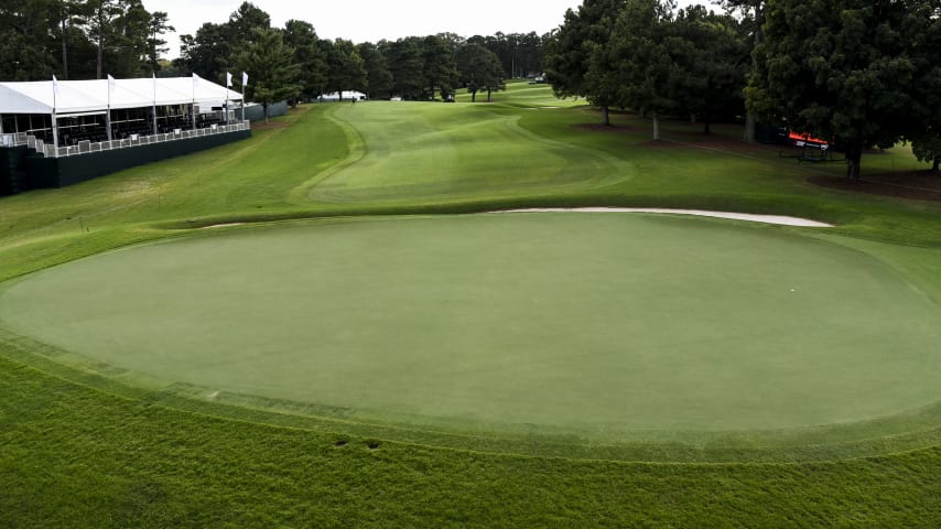 This par 4 is a dogleg left with bunkers and trees on the left side of the fairway that should deter players from cutting the corner. Although often thought of as a birdie hole, this hole has a relatively small, firm green surrounded by a deep bunker in front and thick rough on all sides. Birdies might not be so plentiful!