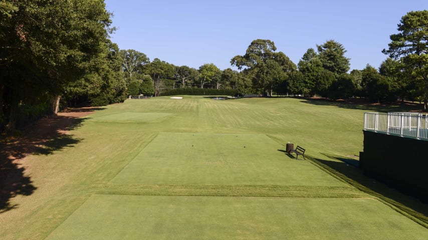 Hole 11 <br>
Par 3, 197 yards <br>
<br>
Depending on the wind, the tee shot to the elevated green ranges from a 4- to a 6-iron for most players. The green is 38 yards deep, and the back portion is blind to players on the tee. A large oak tree protects the right side of the green, and the front portion is pinched by a pair of deep, greenside bunkers. Sidehill putts often have 4 or 5 feet of break, and putts from above the hole are surprisingly quick.