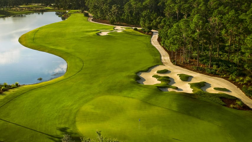 Avoid a blind second shot by playing your tee shot to the right center of the fairway. A solid drive leaves you with a mid- to short-iron approach. This par 4 offers a great chance to begin the back nine with a birdie.