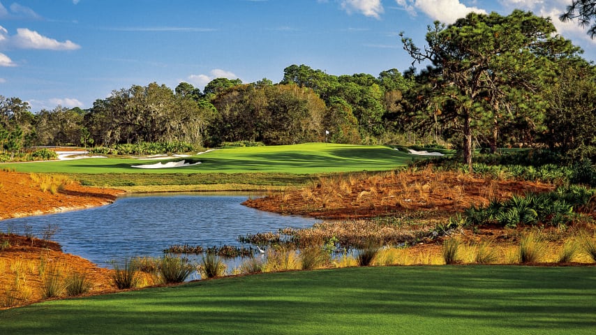 The wind and pin location make this par 3 a great challenge. If the pin is back, play to the middle of the green, but you can be more aggressive with a front or middle pin location. Deep bunkers flank both sides and the back of this green.