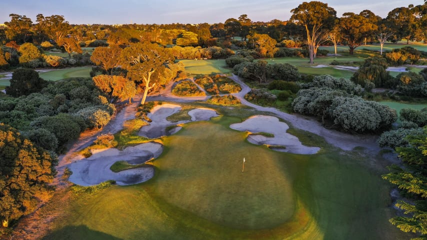 Hole 10: Par 3, 128 meters (Out of play for the 2028 Presidents Cup)  There often are many birdies on this short hole, but any misdirected shots will finish in either heavy rough or one of the numerous bunkers which surround the green.