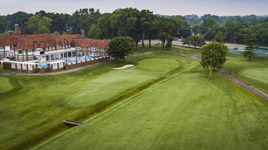 A great par 4 finishing hole. The 18th features a shallow ditch running the entire length that will dictate strategy from tee to green. With a fairway bunker and a large Sycamore tree on the left and bunkers on the right, a tee shot in the fairway will be critical, leaving just a short iron into the green. Once on the green, players will be faced with possibly the most difficult putting surface on the course. A par here very well may be all that is needed to win on Sunday. 