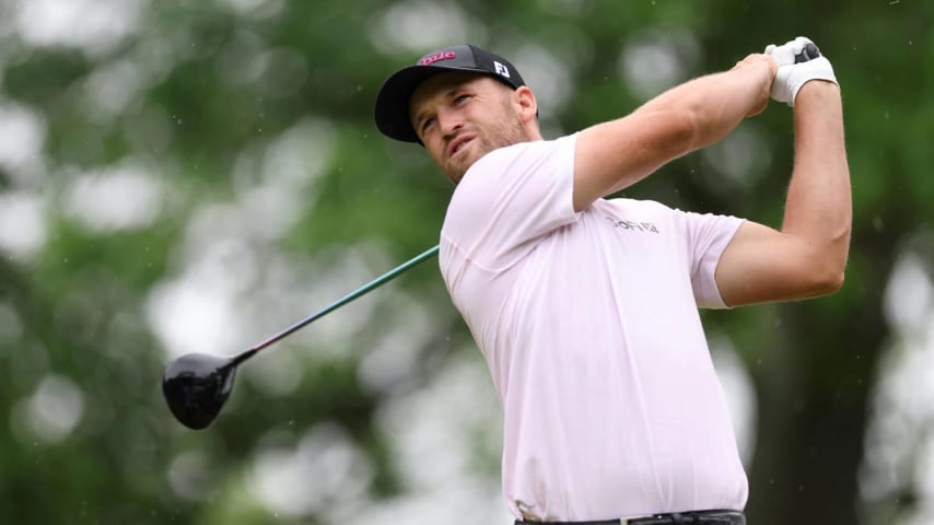 LOUISVILLE, KENTUCKY - MAY 17: Wyndham Clark of the United States plays his shot from the second tee during the second round of the 2024 PGA Championship at Valhalla Golf Club on May 17, 2024 in Louisville, Kentucky. (Photo by Christian Petersen/Getty Images)