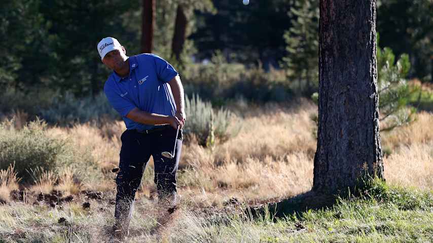 Braden Thornberry of the United States plays a shot on the 17th hole during the second day of the Barracuda Championship 2025 at Tahoe Mountain Club on July 18, 2025 in Truckee, California. (Lachlan Cunningham/Getty Images)