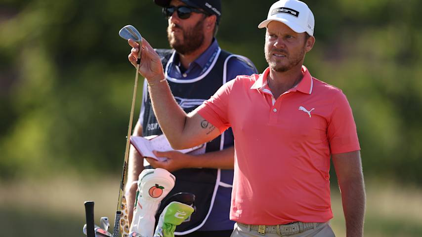 Danny Willett of England prepares for his second shot on the fourth hole on day two of the Genesis Scottish Open 2025 at The Renaissance Club on July 11, 2025 in North Berwick, Scotland. (Christian Petersen/Getty Images)