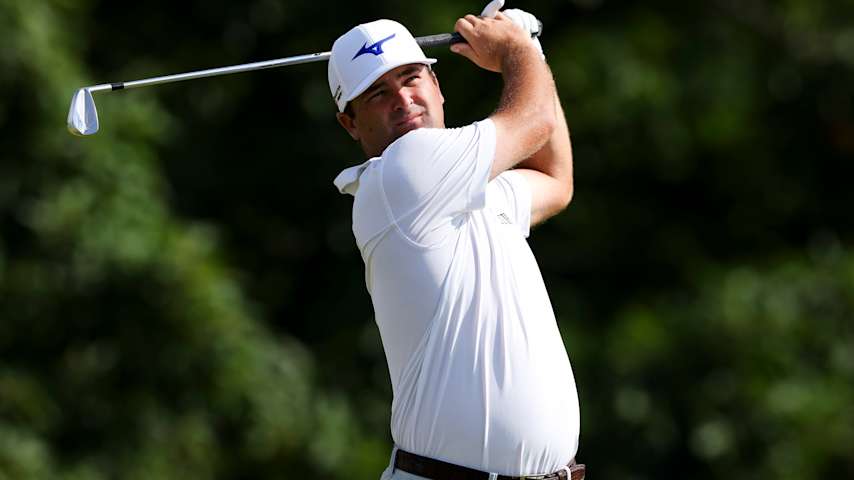 Greyson Sigg hits a tee shot on the 13th hole during the first round of the ISCO Championship 2025 at Hurstbourne Country Club on July 10, 2025 in Louisville, Kentucky. (Andy Lyons/Getty Images)