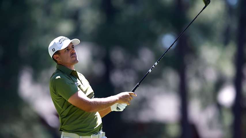 Joseph Bramlett of the United States plays his shot from the first tee during the final round of the Barracuda Championship 2025 at Tahoe Mountain Club on July 20, 2025 in Truckee, California. (Lachlan Cunningham/Getty Images)