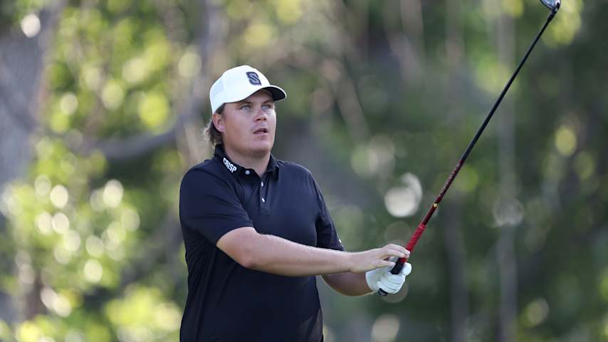 Sami Valimaki of Finland plays his shot from the sixth tee during the second round of the Charles Schwab Challenge 2025 at Colonial Country Club on May 23, 2025 in Fort Worth, Texas. (Raj Mehta/Getty Images)