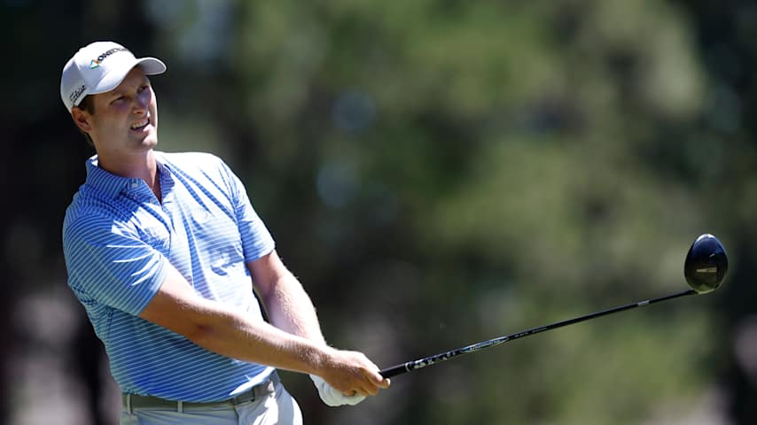Vince Whaley of the United States plays his shot from the first tee during the final round of the Barracuda Championship 2025 at Tahoe Mountain Club on July 20, 2025 in Truckee, California. (Lachlan Cunningham/Getty Images)