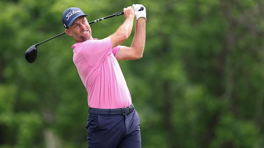 Webb Simpson of the United States plays his shot from the sixth tee during the first round of the Charles Schwab Challenge 2025 at Colonial Country Club on May 22, 2025 in Fort Worth, Texas. (Sam Hodde/Getty Images)