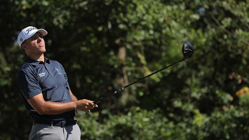 Joseph Bramlett of the United States plays his shot from the 15th tee during the first round of the Sanderson Farms Championship 2025 at The Country Club of Jackson on October 02, 2025 in Jackson, Mississippi. (Jonathan Bachman/Getty Images)