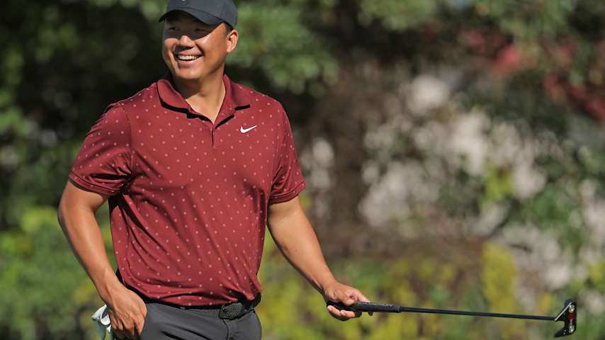 Norman Xiong
of the United States reacts to his birdie putt on the 14th green during the first round of the Sanderson Farms Championship 2025 at The Country Club of Jackson on October 02, 2025 in Jackson, Mississippi. (Jonathan Bachman/Getty Images)
