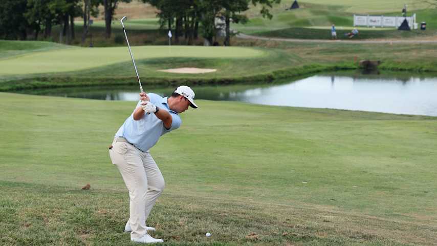 Richard Hoey of the Philippines plays a shot on the 17th hole during the third round of the Kentucky Championship at Keene Trace Golf Club on July 13, 2024 in Nicholasville, Kentucky. (Andy Lyons/Getty Images)